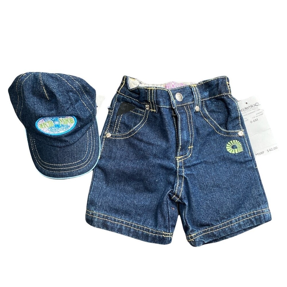 Y2K Akademiks Baby Denim Set 0–6M NWT Deadstock 2pc Jorts Cap Streetwear Unisex